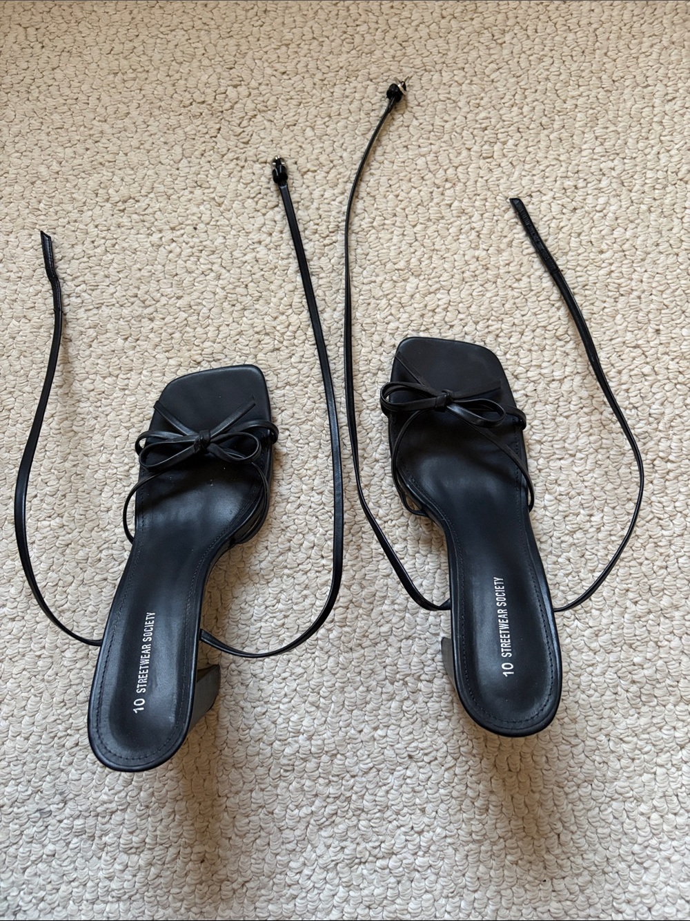 Urban Planet Black Lace-Up Square-Toe Heeled Sandals